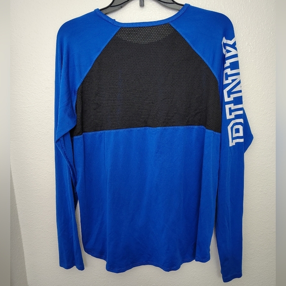 PINK Victoria's Secret Activewear Blue Long Sleeve Shirt With Mesh Detail Sz M - Picture 9 of 11